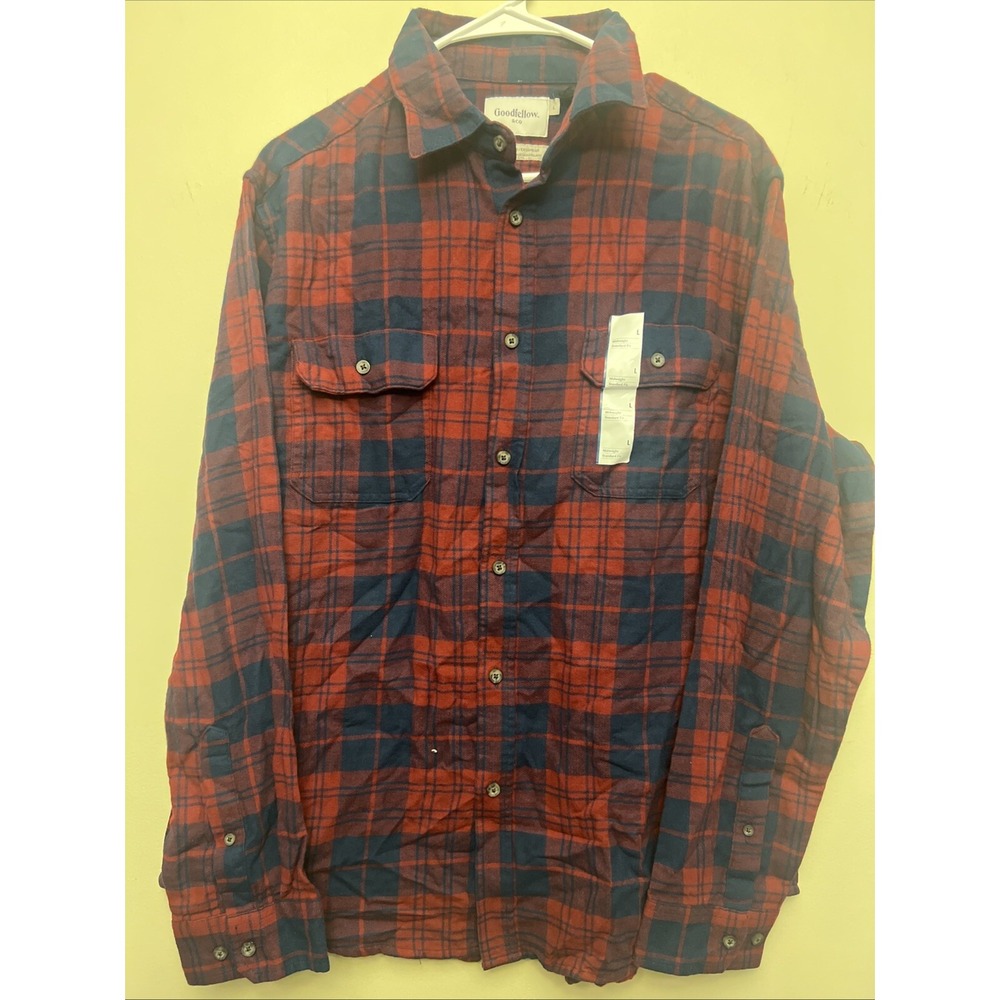 Goodfellow men's casual button up shirt, large, red/blue check NWT